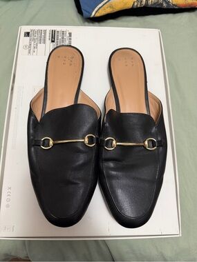 Target Black Leather Slip-On Mules with Gold Bit